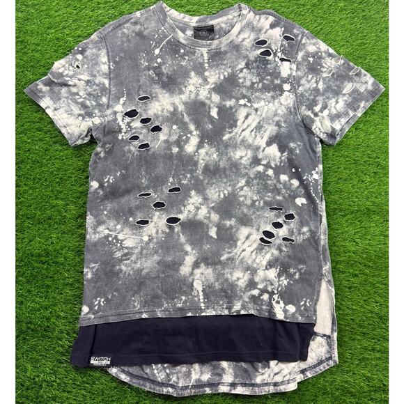 SWITCH Remarqable Distressed Bleach Wash Layered T-Shirt Gray Size M Streetwear - Picture 1 of 9